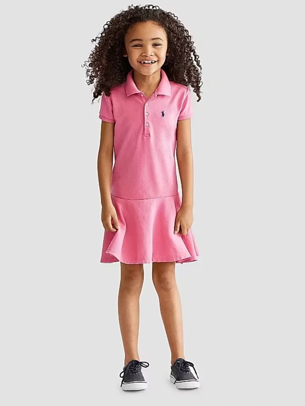 Polo Ralph Lauren Girls' Iconic Cotton Collar Dress Drop Waist Big Kid Sz S / 7